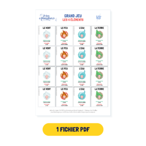 Cartes à imprimer : Grand jeu « 4 éléments » : aperçu des documents PDF