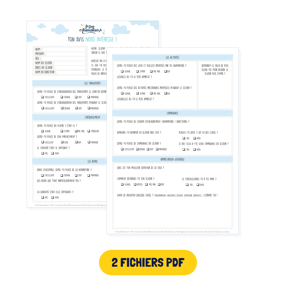 Bilan du séjour • Évaluation par les participants : aperçu des documents à imprimer