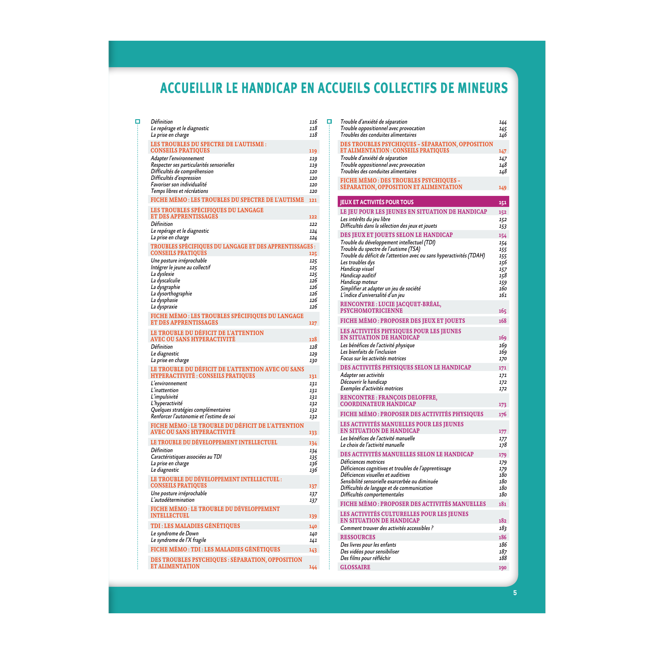 Sommaire 2 du livre Accueillir le handicap en ACM