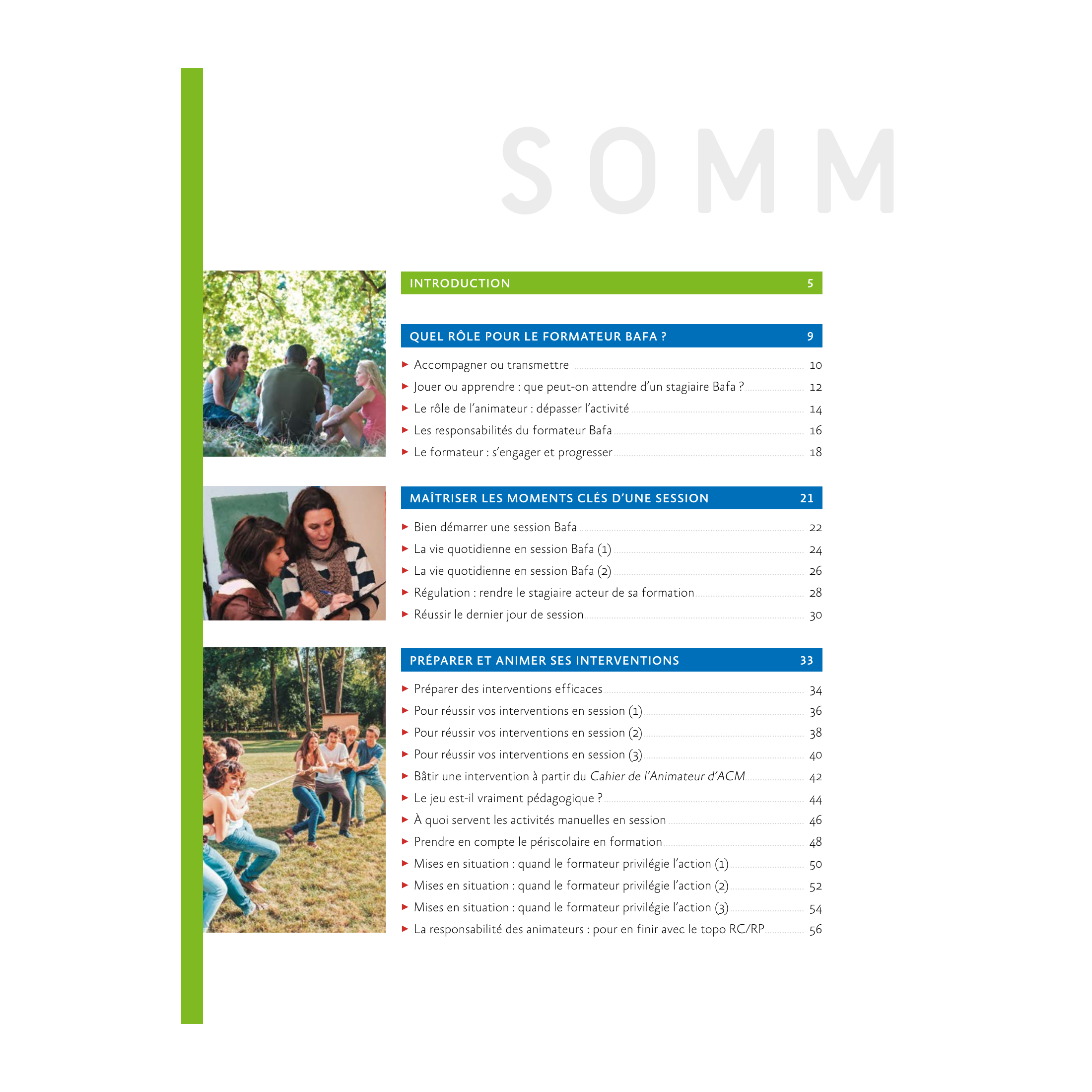 Sommaire 1 du livre Le cahier du formateur Bafa