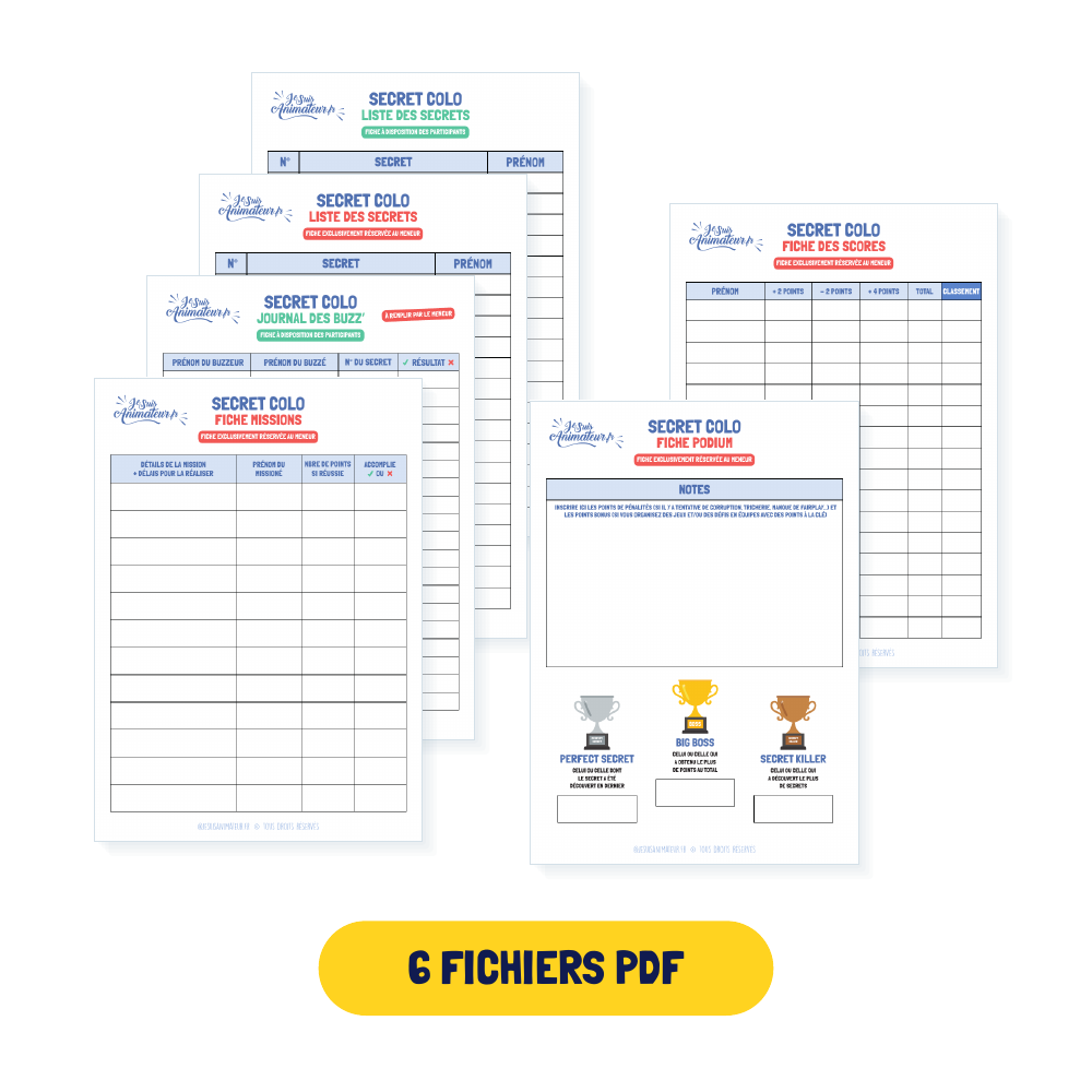 Jeux fil rouge « Secret Colo » : aperçu des documents PDF