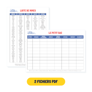 Liste de mimes + Jeu du petit bac : aperçu des documents PDF